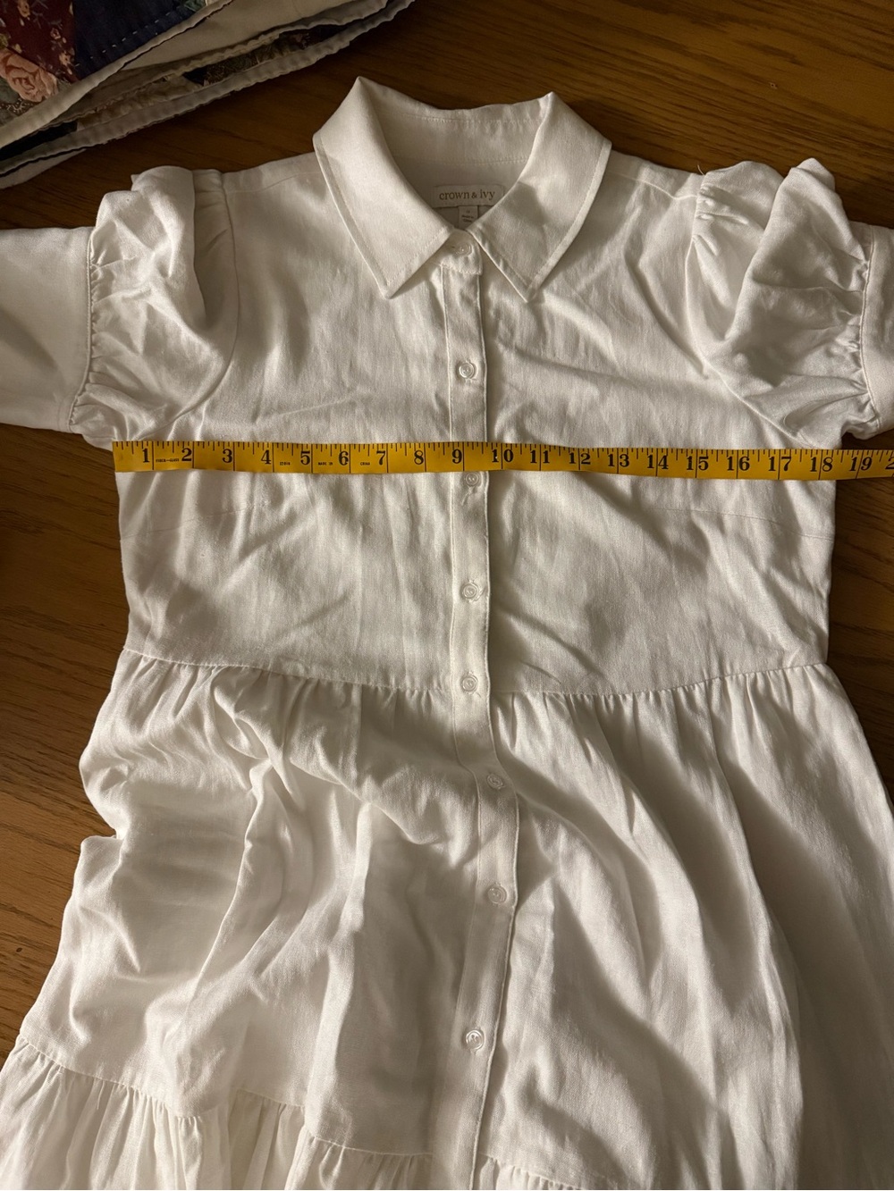 Linen Blend White Button-Front Tiered Midi Cottagecore Dress Crown & Ivy S - Picture 6 of 7